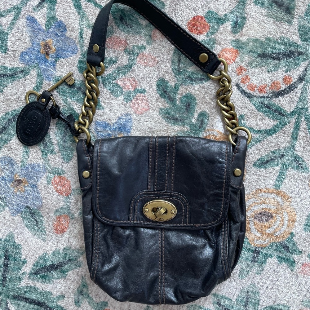 Fossil Dark Brown Shoulder Bag with Chain Strap